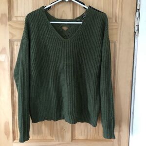 Lace Up Back Knit Sweater Sz L